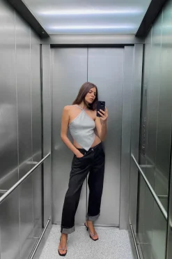 ZARA Jeans^JEANS Z1975 SELVEDGE RECTO CINTURA MÉDIA Preto