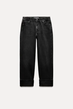 ZARA Jeans^JEANS Z1975 STRAIGHT CINTURA SUBIDA DOBRADIÇA BAIXA Preto