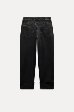 ZARA Jeans^JEANS Z1975 STRAIGHT CINTURA SUBIDA DOBRADIÇA BAIXA Preto
