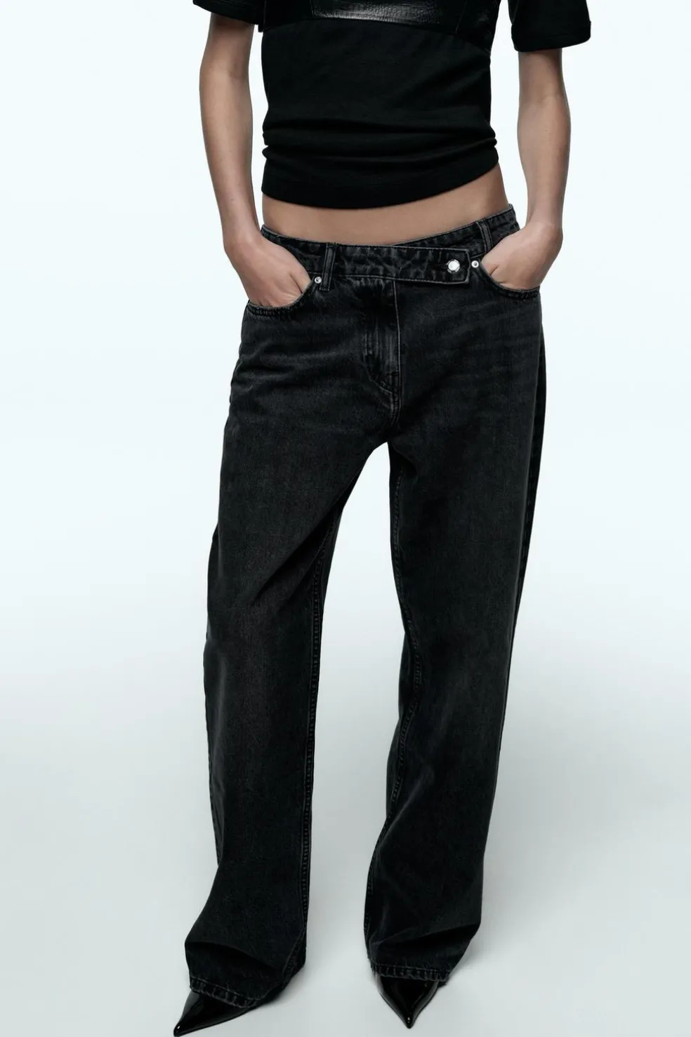ZARA Jeans|Calças^JEANS Z1975 STRAIGHT CINTURA SUBIDA FULL LENGTH Preto