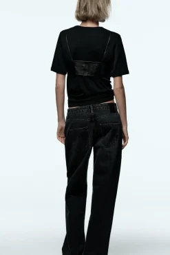 ZARA Jeans|Calças^JEANS Z1975 STRAIGHT CINTURA SUBIDA FULL LENGTH Preto