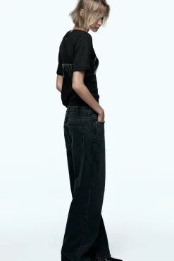 ZARA Jeans|Calças^JEANS Z1975 STRAIGHT CINTURA SUBIDA FULL LENGTH Preto