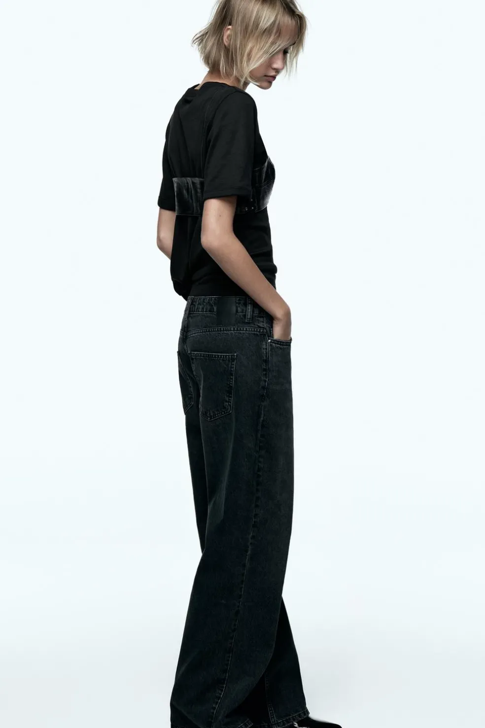 ZARA Jeans|Calças^JEANS Z1975 STRAIGHT CINTURA SUBIDA FULL LENGTH Preto