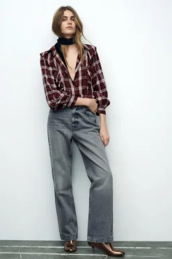 ZARA Jeans^JEANS Z1975 STRAIGHT CINTURA SUBIDA LONG LENGTH Cinzento
