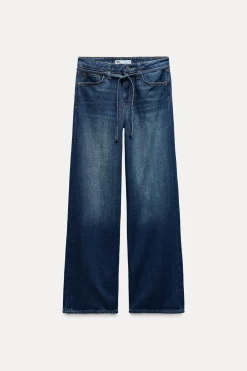 ZARA Jeans^JEANS Z1975 WIDE LEG CINTURA SUBIDA CINTURÃO Azul