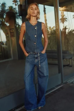ZARA Jeans^JEANS Z1975 WIDE LEG CINTURA MÉDIA CINTURÃO Azul-médio