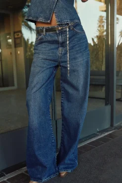 ZARA Jeans^JEANS Z1975 WIDE LEG CINTURA MÉDIA CINTURÃO Azul-médio