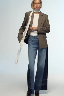ZARA Jeans^JEANS Z1975 WIDE LEG CINTURA MÉDIA COMBINADO Azul-médio