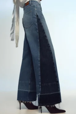 ZARA Jeans^JEANS Z1975 WIDE LEG CINTURA MÉDIA COMBINADO Azul-médio