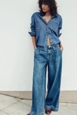 ZARA Jeans^JEANS Z1975 WIDE LEG CINTURA MÉDIA Azul