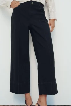 ZARA Jeans^JEANS Z1975 WIDE LEG CROPPED CINTURA SUBIDA Preto