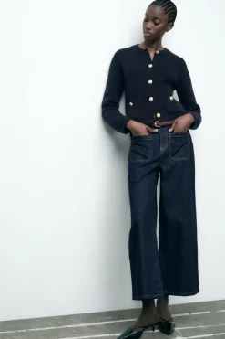ZARA Jeans^JEANS Z1975 WIDE LEG CROPPED CINTURA SUBIDA Azul