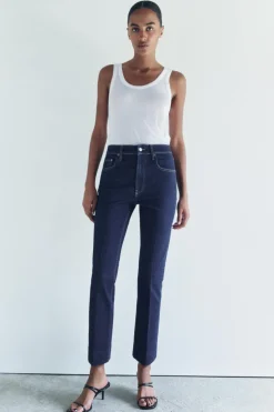 ZARA Jeans|Calças^JEANS ZW COLLECTION BOOTCUT DE CINTURA SUBIDA CROPPED Azul