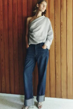 ZARA Jeans^JEANS ZW COLLECTION RELAXED DE CINTURA MÉDIA FOLD UP Azul