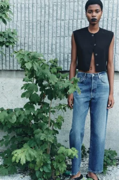 ZARA Jeans^JEANS ZW COLLECTION RELAXED DE CINTURA MÉDIA Azul-médio