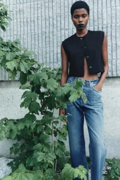 ZARA Jeans^JEANS ZW COLLECTION RELAXED DE CINTURA MÉDIA Azul-médio