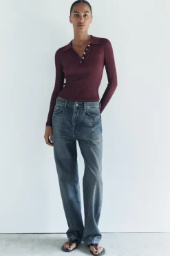 ZARA Jeans^JEANS ZW COLLECTION RELAXED DE CINTURA MÉDIA Azul