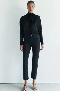 ZARA Jeans^JEANS ZW COLLECTION RELAXED SLIM CINTURA MÉDIA Preto