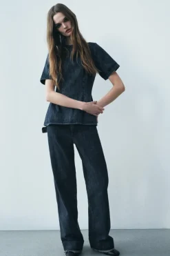 ZARA Jeans^JEANS ZW COLLECTION RELAXED DE CINTURA MÉDIA Azul