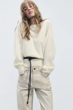ZARA Jeans^JEANS ZW COLLECTION RETOS CINTURA MÉDIA Areia
