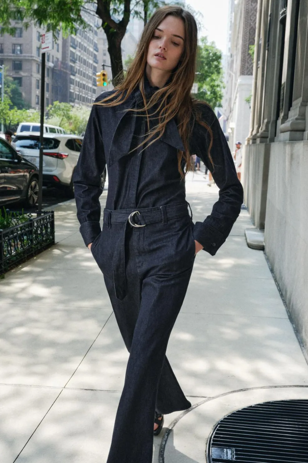 ZARA Jeans^JEANS ZW COLLECTION WIDE LEG COM CINTURA SUBIDA Azul