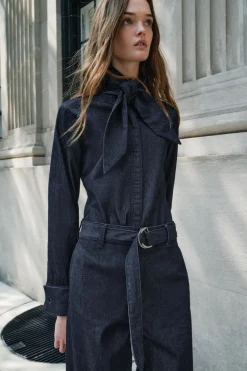 ZARA Jeans^JEANS ZW COLLECTION WIDE LEG COM CINTURA SUBIDA Azul