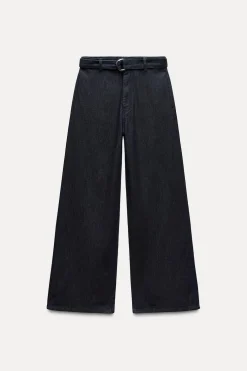 ZARA Jeans^JEANS ZW COLLECTION WIDE LEG COM CINTURA SUBIDA Azul