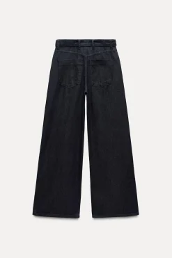 ZARA Jeans^JEANS ZW COLLECTION WIDE LEG COM CINTURA SUBIDA Azul