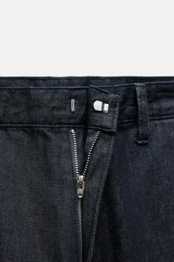 ZARA Jeans^JEANS ZW COLLECTION WIDE LEG COM CINTURA SUBIDA Azul