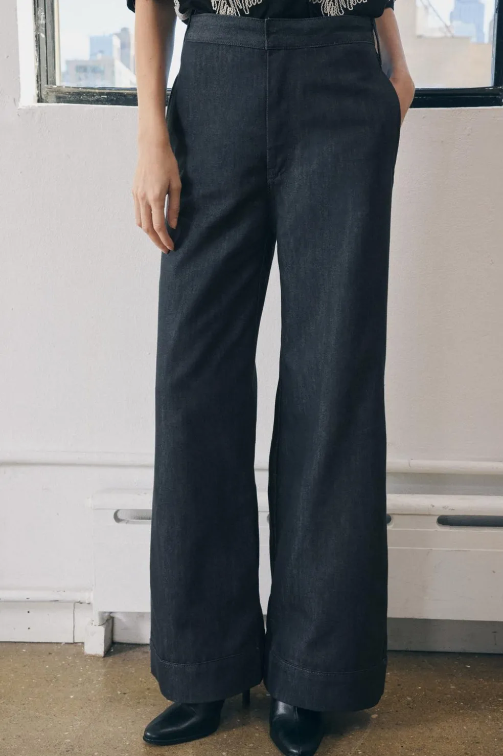 ZARA Jeans^JEANS ZW COLLECTION WIDE LEG COM CINTURA MÉDIA Cinzento
