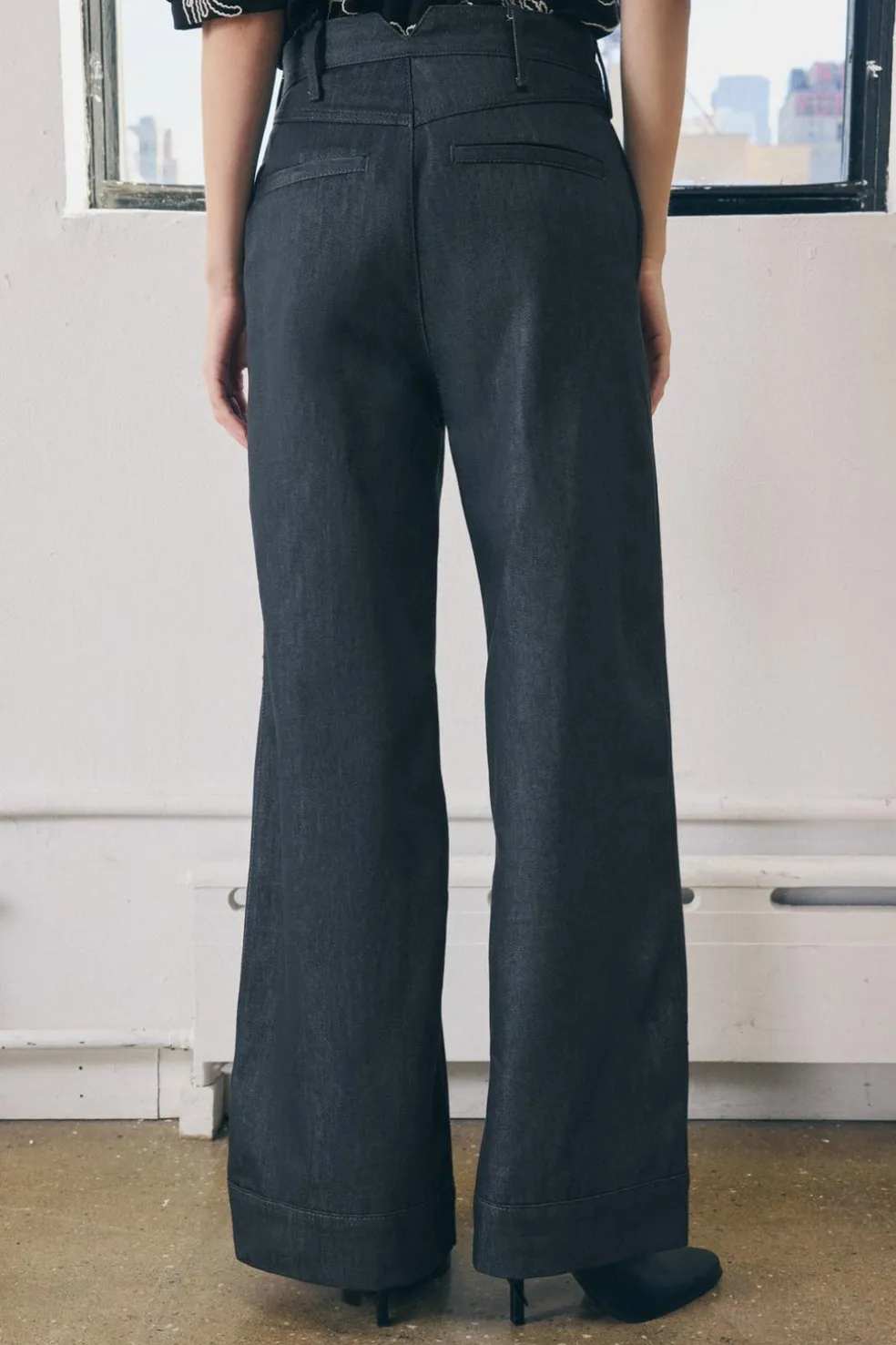 ZARA Jeans^JEANS ZW COLLECTION WIDE LEG COM CINTURA MÉDIA Cinzento