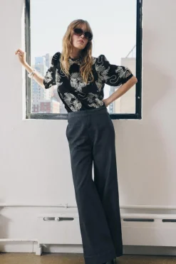 ZARA Jeans^JEANS ZW COLLECTION WIDE LEG COM CINTURA MÉDIA Cinzento