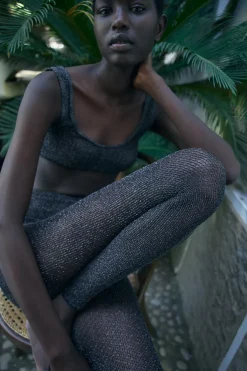ZARA Calças|Lingerie^LEGGINGS REDE SEM COSTURAS COM FIO METALIZADO Cinzento-antracito
