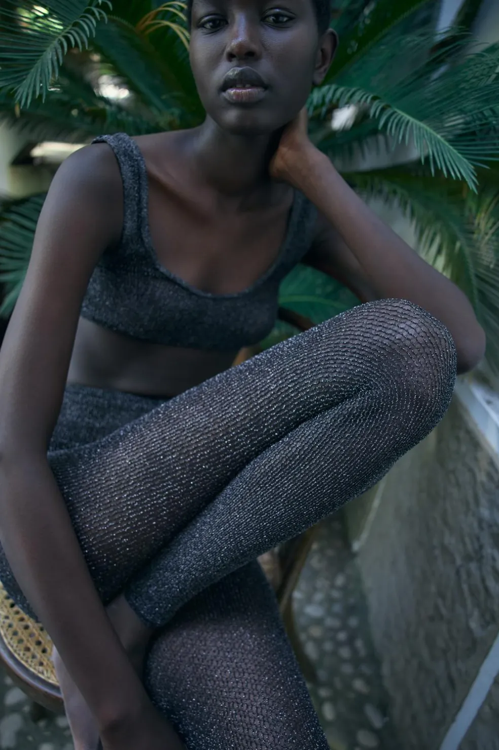ZARA Calças|Lingerie^LEGGINGS REDE SEM COSTURAS COM FIO METALIZADO Cinzento-antracito