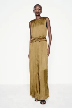 ZARA Vestidos^MACACÃO ACETINADO FIVELA Verde-azeitona