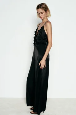 ZARA Vestidos^MACACÃO AMPLO FOLHOS Preto