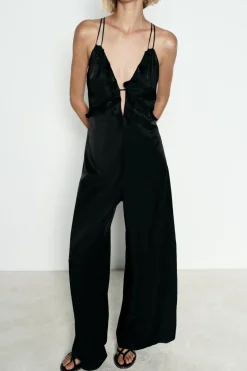 ZARA Vestidos^MACACÃO AMPLO FOLHOS Preto