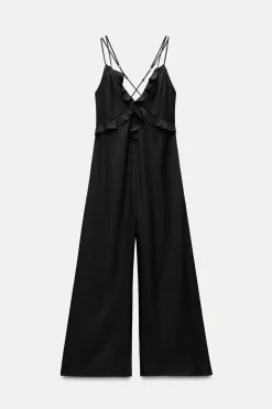 ZARA Vestidos^MACACÃO AMPLO FOLHOS Preto
