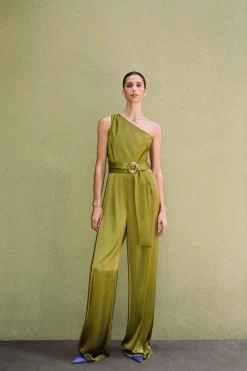 ZARA Vestidos^MACACÃO ASSIMÉTRICO ACETINADO Verde-azeitona