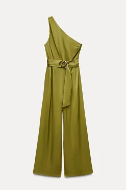 ZARA Vestidos^MACACÃO ASSIMÉTRICO ACETINADO Verde-azeitona