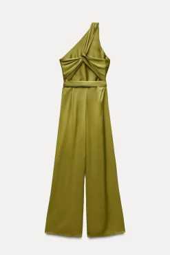 ZARA Vestidos^MACACÃO ASSIMÉTRICO ACETINADO Verde-azeitona