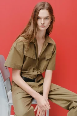 ZARA Vestidos^MACACÃO CAMISEIRO ZW COLLECTION Verde-azeitona