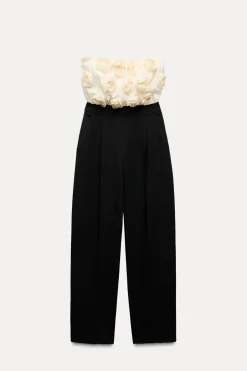 ZARA Vestidos^MACACÃO COMBINADO ESTRUTURA FLORES Cru