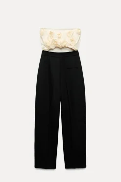 ZARA Vestidos^MACACÃO COMBINADO ESTRUTURA FLORES Cru