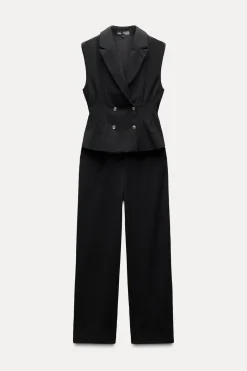 ZARA Vestidos^MACACÃO COMBINADO LARGO Preto