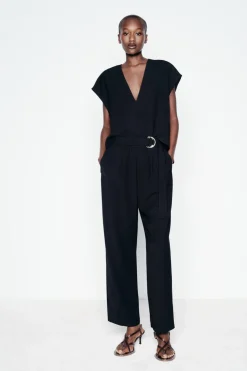 ZARA Vestidos^MACACÃO COMPRIDO CINTO Preto