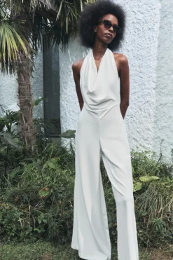 ZARA Vestidos^MACACÃO COMPRIDO CREPE Branco