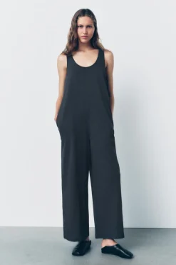 ZARA Vestidos^MACACÃO COMPRIDO DE ALGODÃO Chumbo