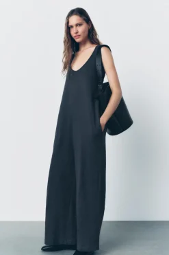 ZARA Vestidos^MACACÃO COMPRIDO DE ALGODÃO Chumbo
