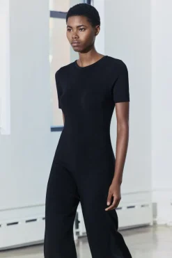 ZARA Vestidos^MACACÃO COMPRIDO DE MALHA LISA Preto